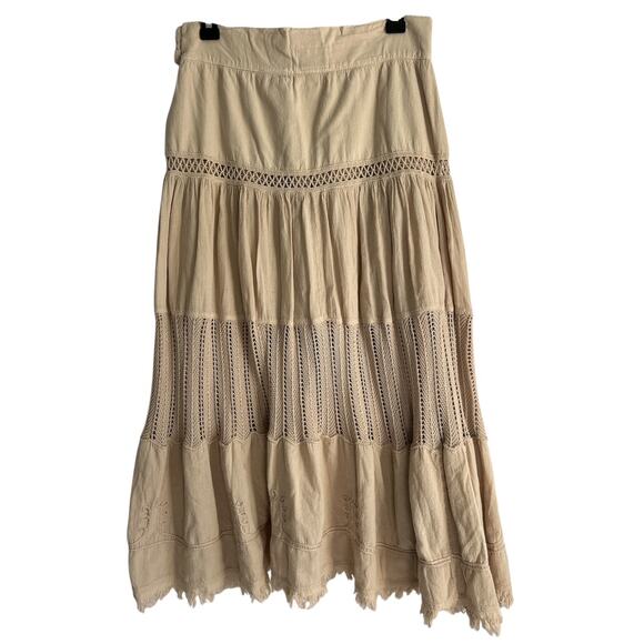 Scully Medium Peruvian Cotton Crocheted Floral Embroidered Frayed Hem Maxi Skirt - Picture 4 of 7
